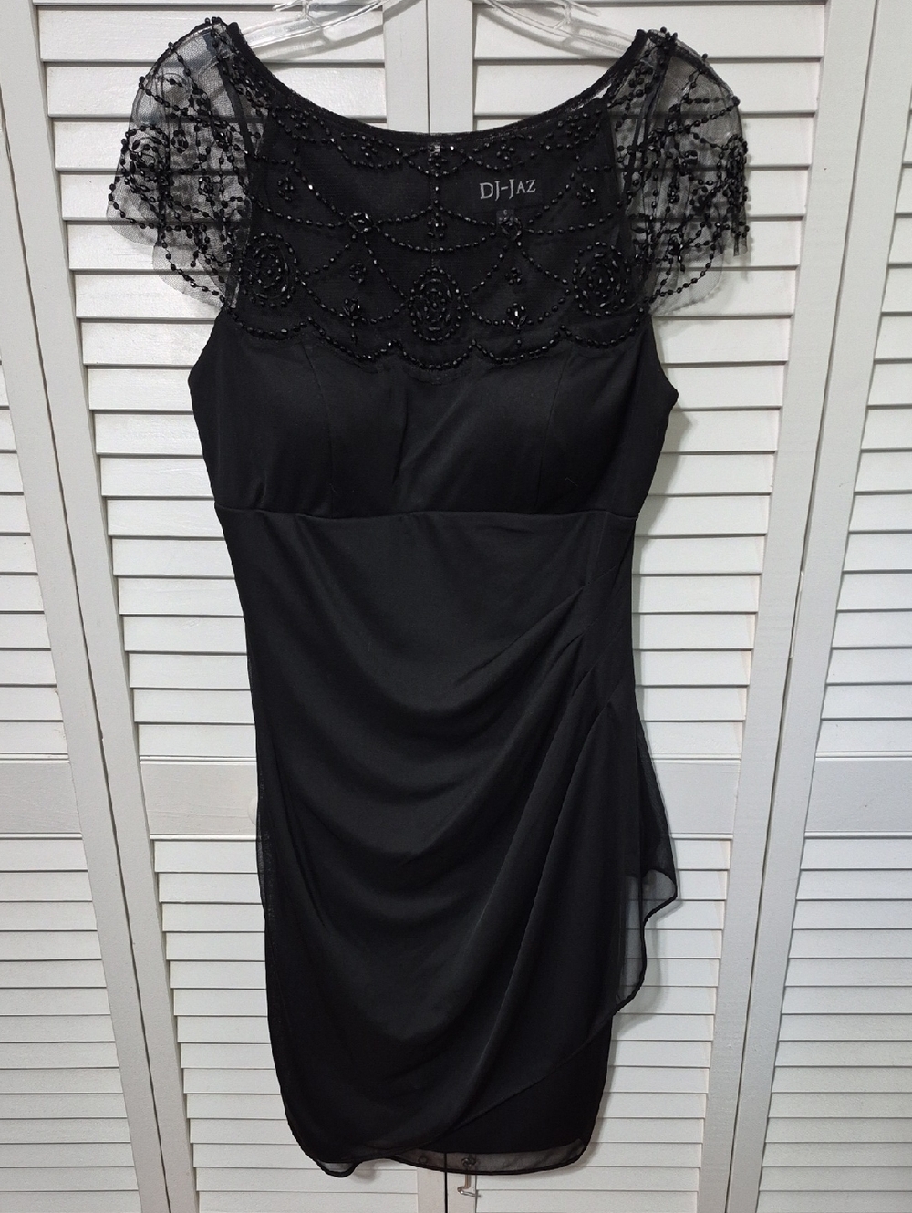 DJ-Jaz Black Beaded Midi Dress with Sheer Embellished Yoke